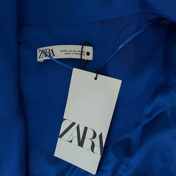 New Zara Blazer Wrap Shirt Dress Ruched Royal Blue Long Sleeve XL NWT - Picture 9 of 10